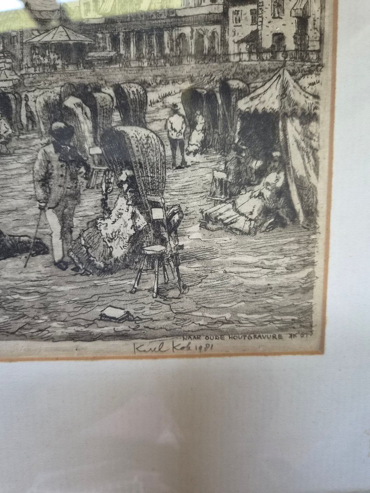 Karel Kob 1981 - Scheveningen 1880, Antiek en Kunst, Kunst | Etsen en Gravures, Ophalen, Dagelijks leven, Gesigneerd, 1950 - 1999