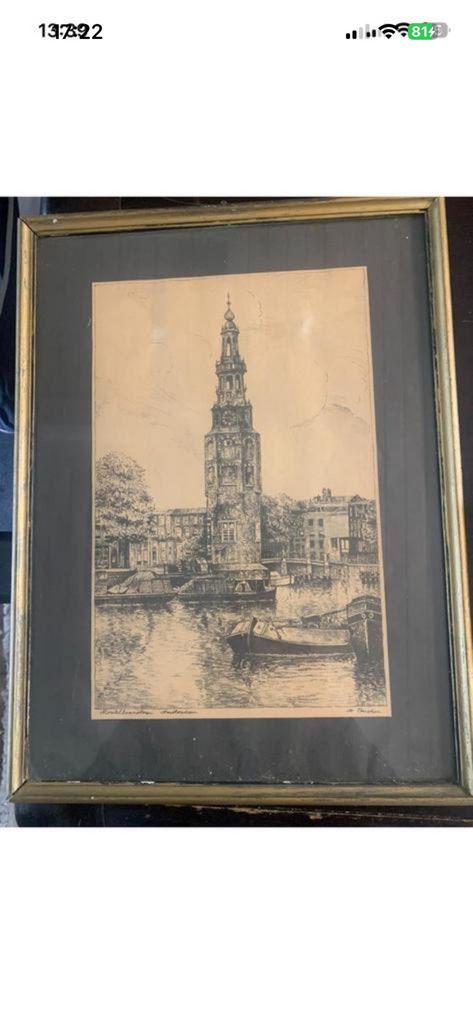 Montelbaanstoren prent Amsterdam gseign.A.Buston, Ophalen of Verzenden