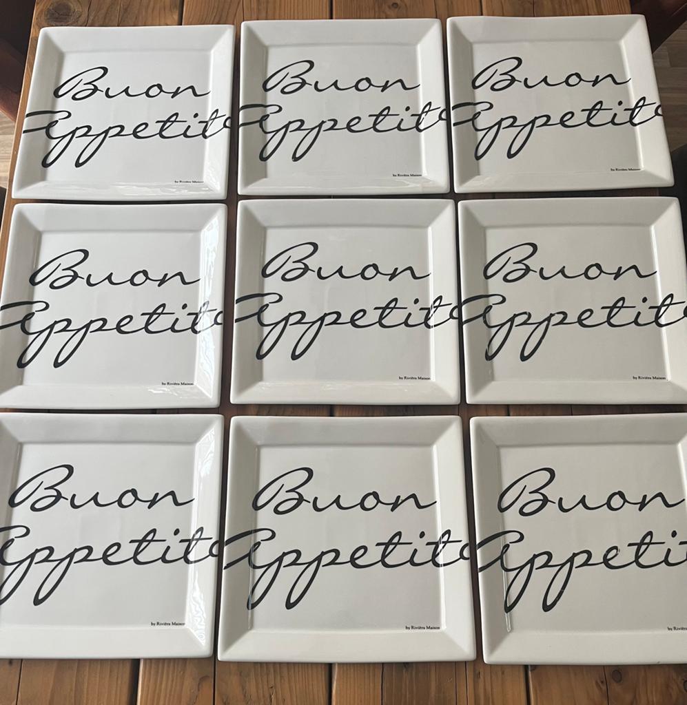 9 Rivièra Maison dinerborden + bijbehorende saladeschaal, Huis en Inrichting, Keuken | Servies, Ophalen, Gebruikt, Bord(en), Overige stijlen