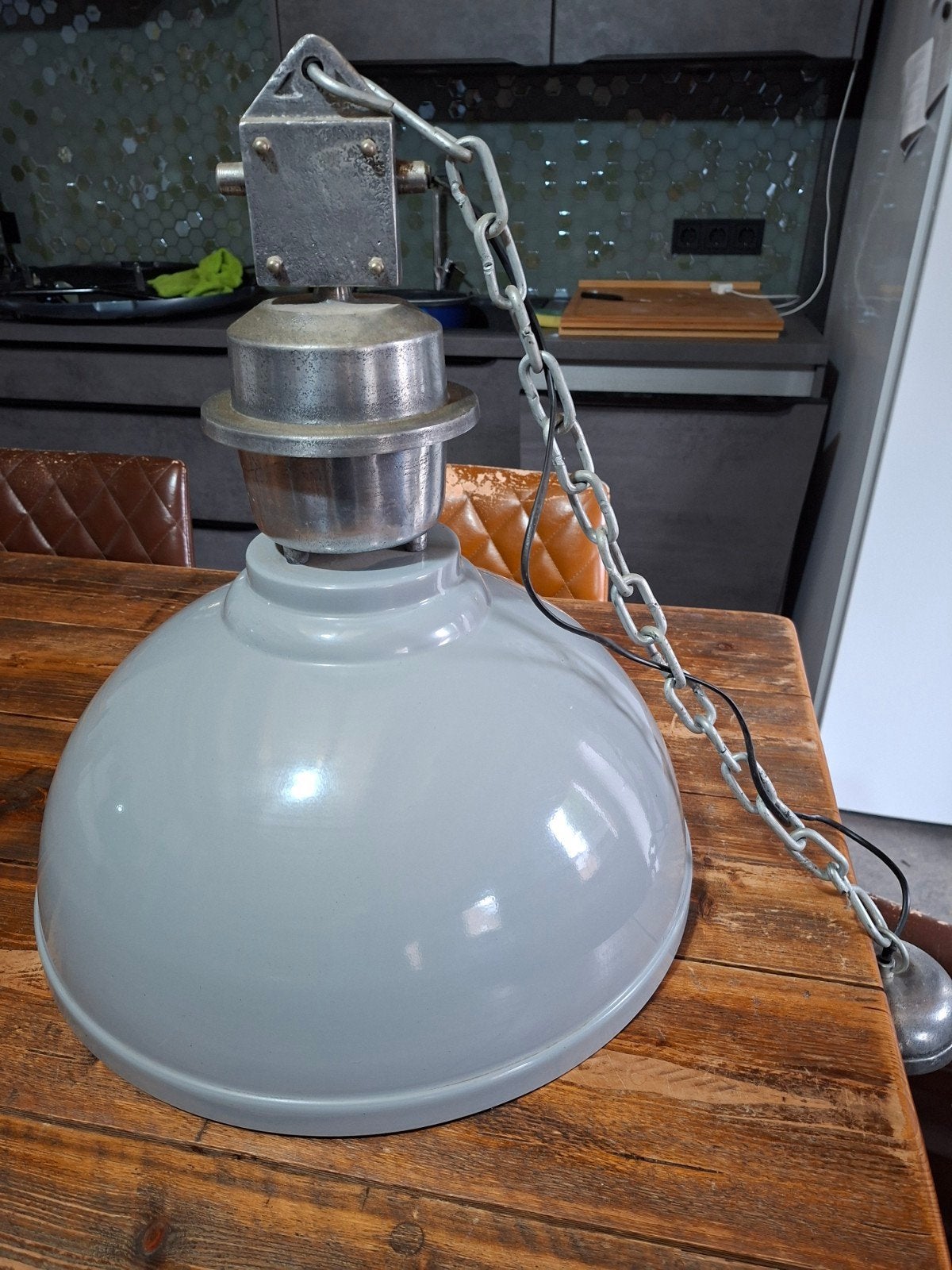 Industriële hanglamp grijs - Vintage look, Huis en Inrichting, Ophalen, Gebruikt, E27 (groot), Industrieel, Vintage