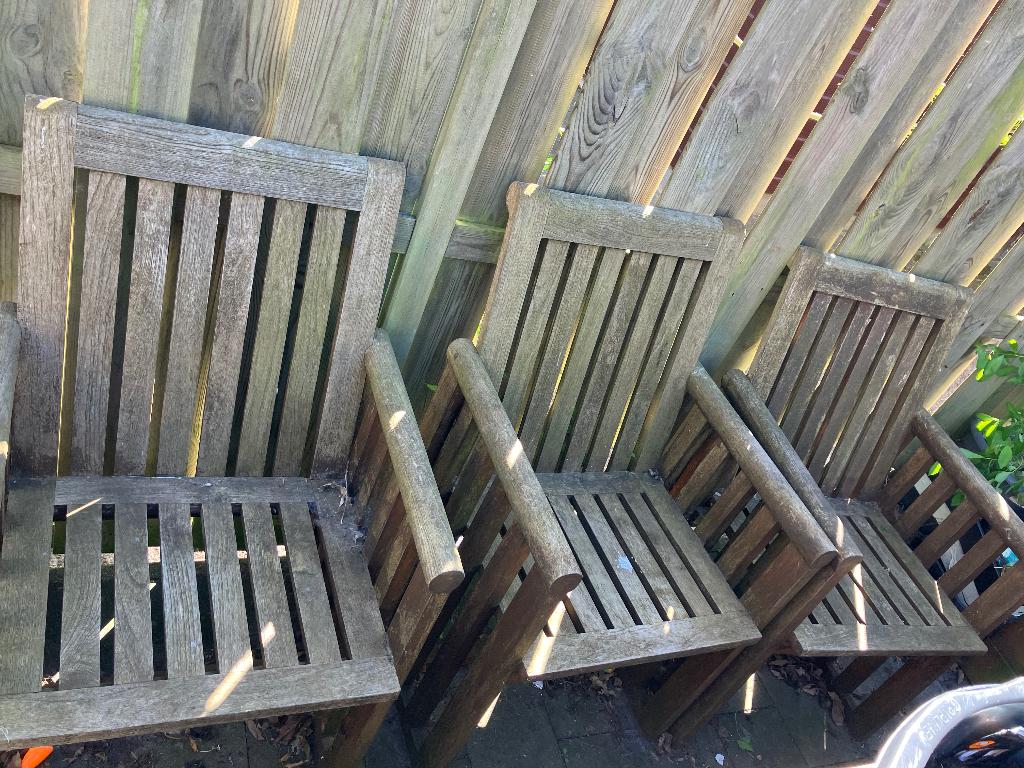 4 zware kwaliteit houten tuinstoelen, Ophalen, Gebruikt, Hout