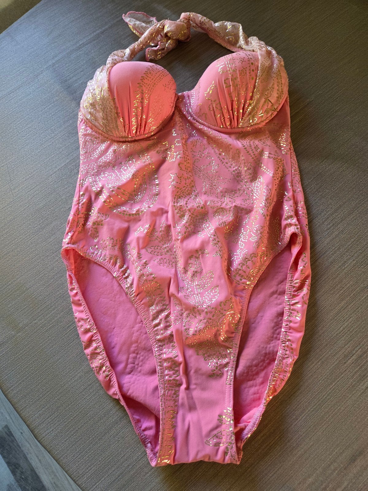 Badpak Roze met Goudkleurige Print Maat 42, Ophalen of Verzenden, Nieuw, Roze, Badpak