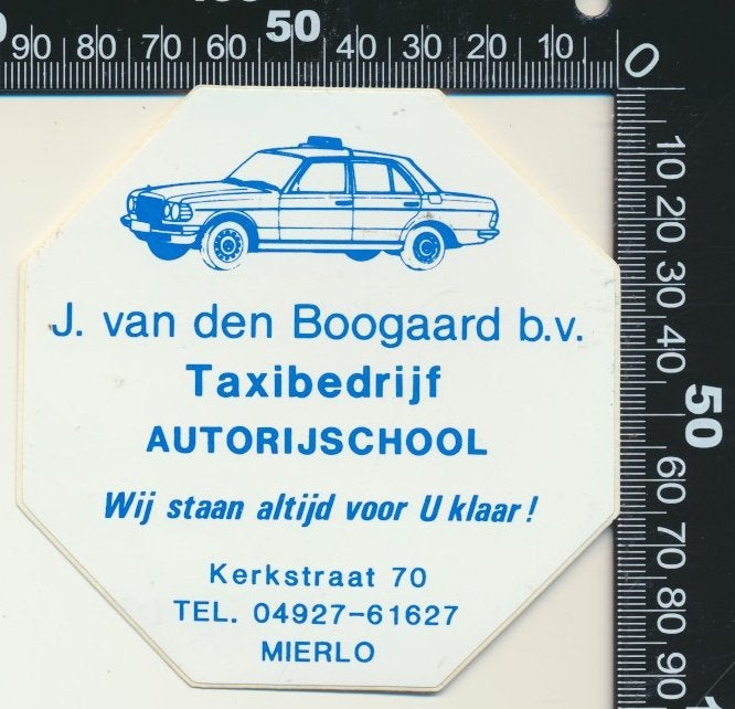 Sticker: Van den Boogaard Taxibedrijf Autorijschool - Mierlo, Verzamelen, Ophalen of Verzenden, Zo goed als nieuw, Bedrijf of Vereniging