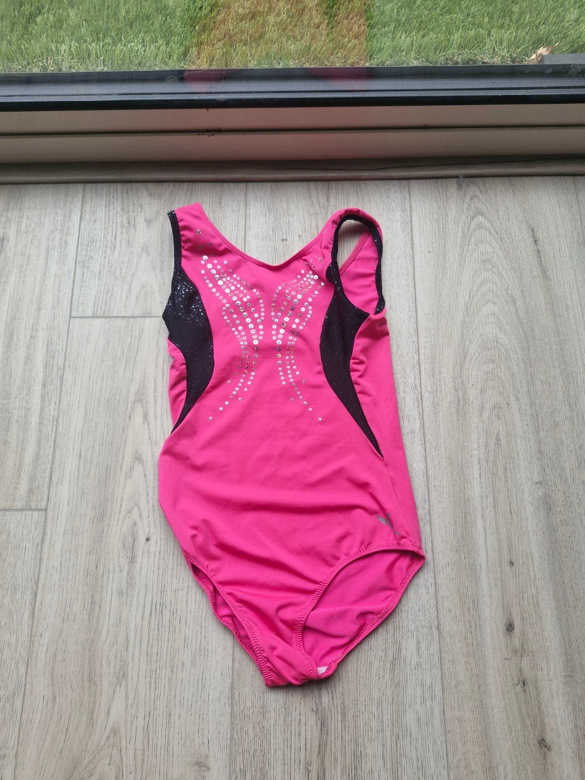 Turnpakje en bijpassend broekje roze/zwart, maat 134/140, Gebruikt, Roze, Turnpak(je), Kindermaat 122 t/m 140