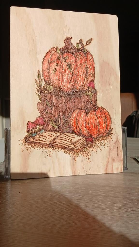 Houtgebrande Herfst Pompoen Decoratie, Ophalen of Verzenden