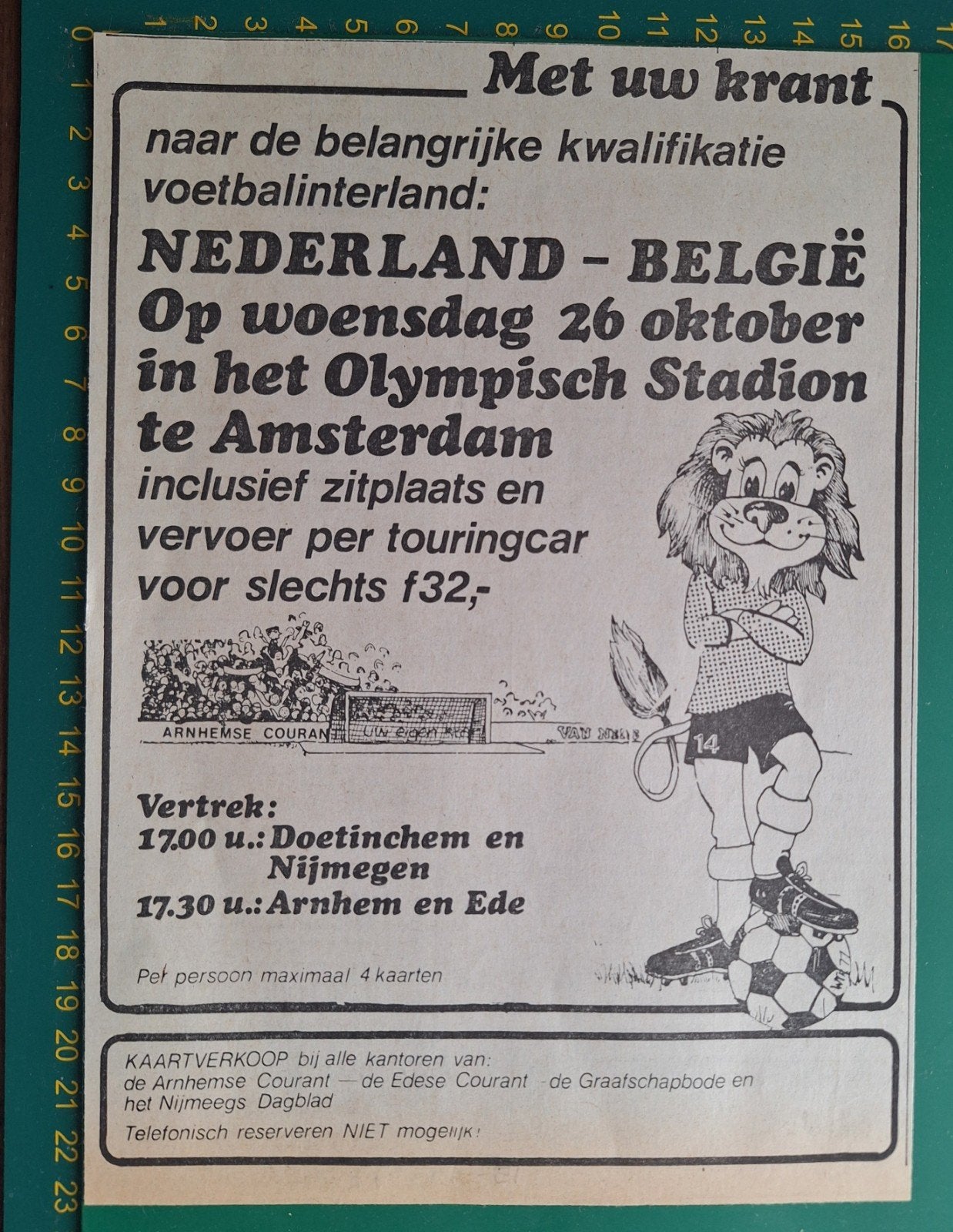 Reclame over  kaartverkoop Nederland-Begie, Verzamelen, Sportartikelen en Voetbal, Verzenden, Gebruikt, Poster, Plaatje of Sticker