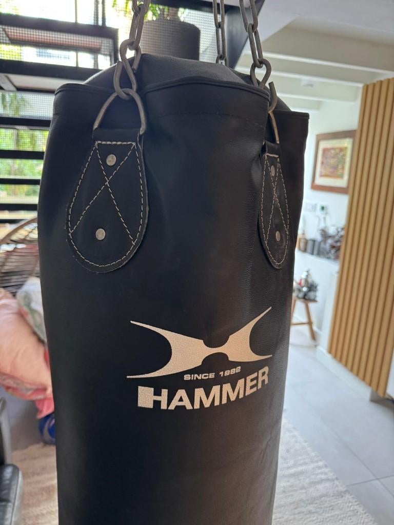 Hammer Black Leather Kick and Punching Bag, Ophalen, Zo goed als nieuw, Bokszak