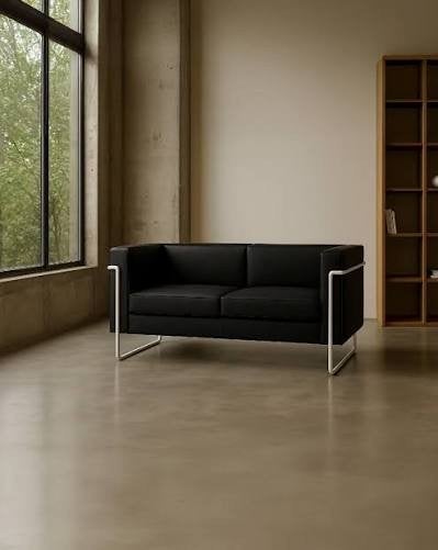 Marcel Olssen MO-77 Bauhaus Leren Bank Zwart Chroom (hocker), 150 tot 200 cm, Tweepersoons, 75 tot 100 cm, Zo goed als nieuw