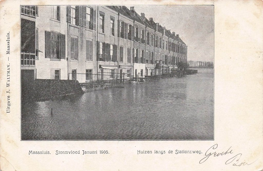 JP1003 Maassluis watersnood 1905 Stationsweg 1905, Ophalen of Verzenden, Voor 1920, Gelopen, Zuid-Holland