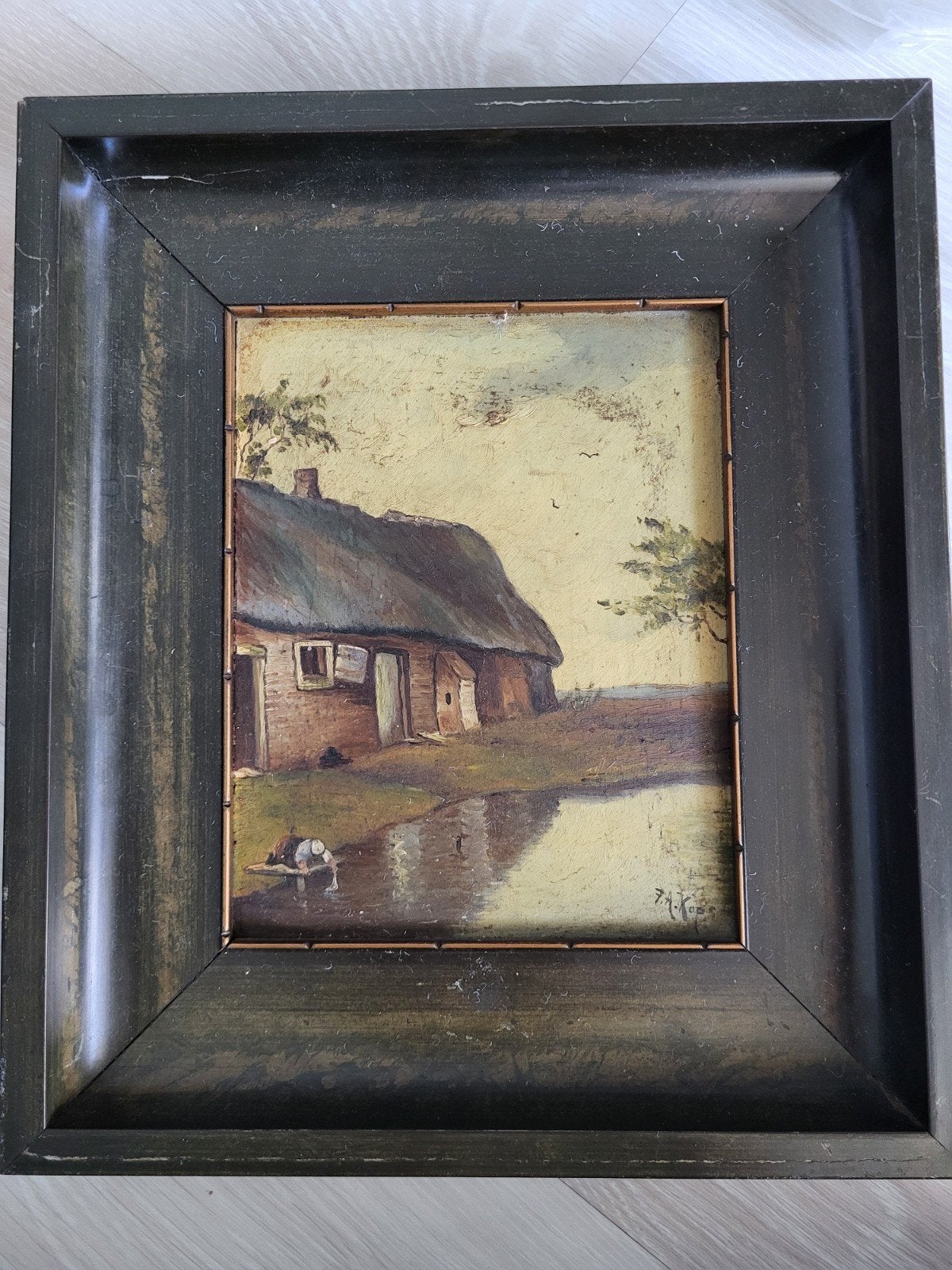 Oud Hollands Landschap Schilderij - Gesigneerd F.A. Kops, Ophalen, Paneel, Oud hollands, Landschap