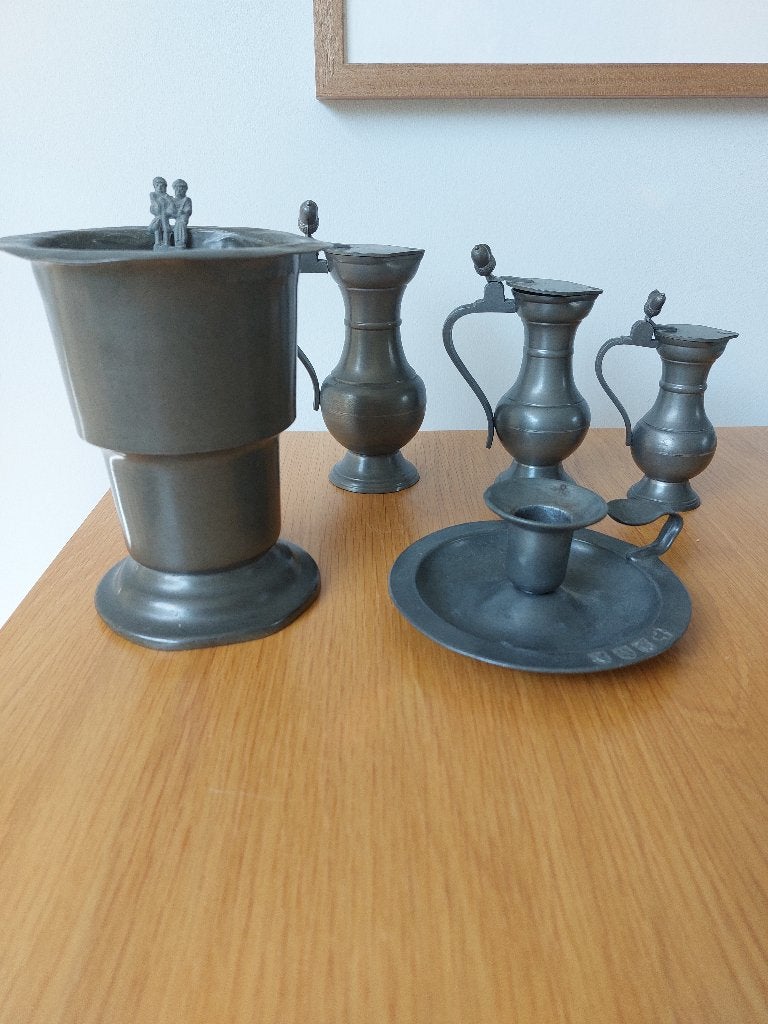 Vintage Oud-Hollandse tinnen voorwerpen (o.a. eikelkannen), Antiek en Kunst, Antiek | Tin, Ophalen of Verzenden