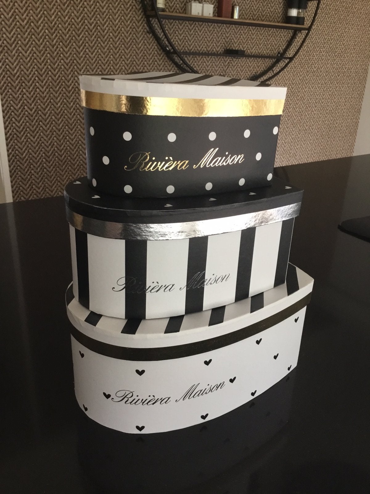 Riviera maison set opbergdozen hartjes, Huis en Inrichting, Ophalen of Verzenden, Zo goed als nieuw, Rond, Riet