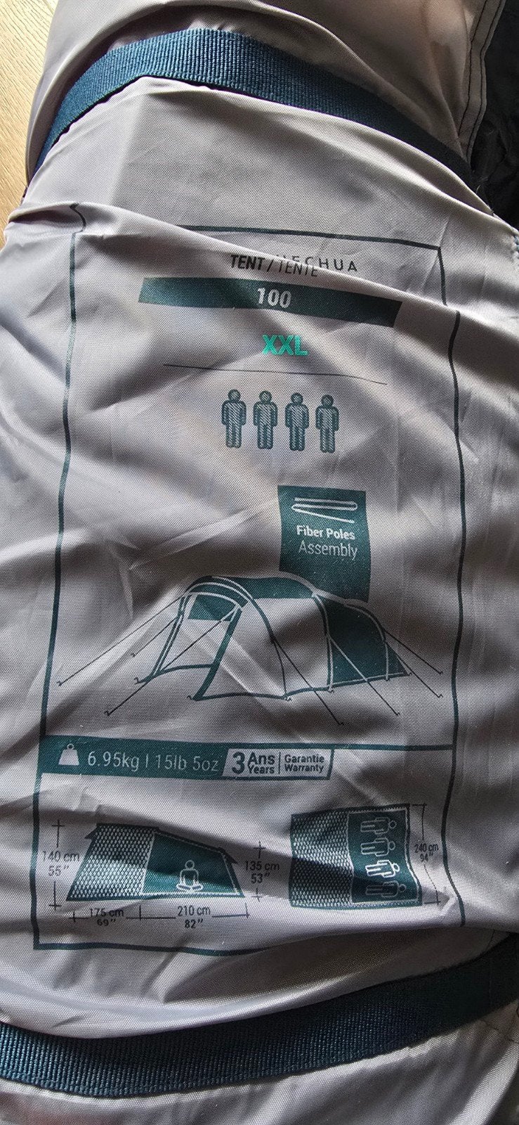 Decathlon Quechua MH100 XXL 4 personen, Caravans en Kamperen, Tenten, Ophalen, Zo goed als nieuw