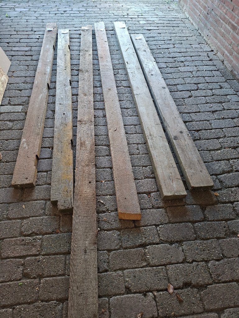 6 houten balken, Ophalen, Gebruikt, 250 cm of meer, Balken