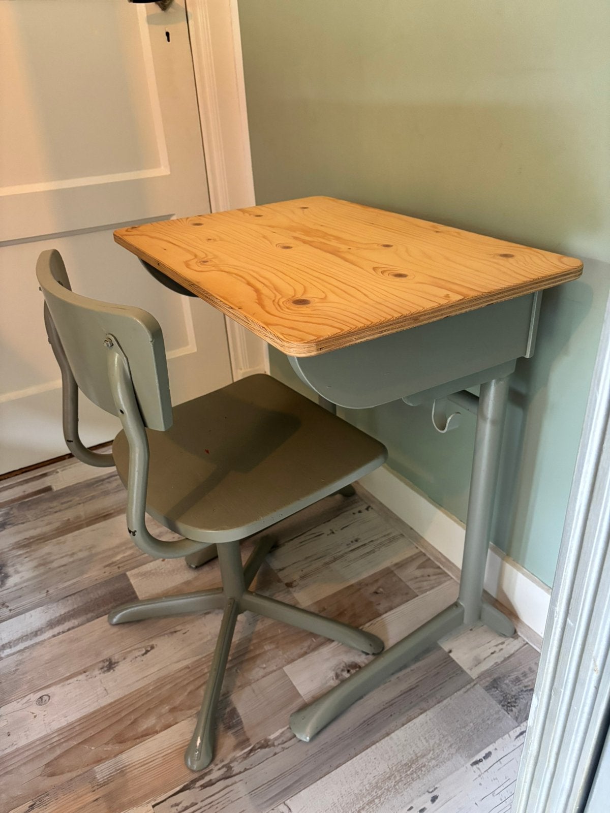 Vintage kinder bureau + stoel, Ophalen, Gebruikt, Tafel(s) en Stoel(en)
