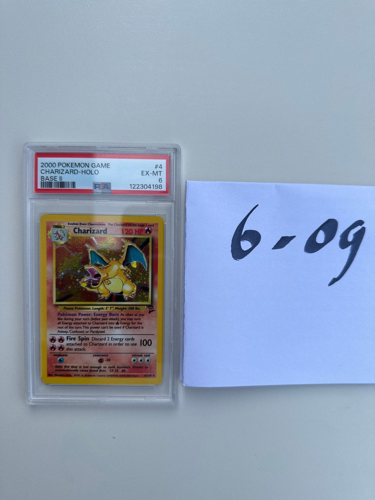 2000 Pokémon Game Charizard-Holo Base II PSA 6 EX-MT, Ophalen of Verzenden, Gebruikt, Losse kaart