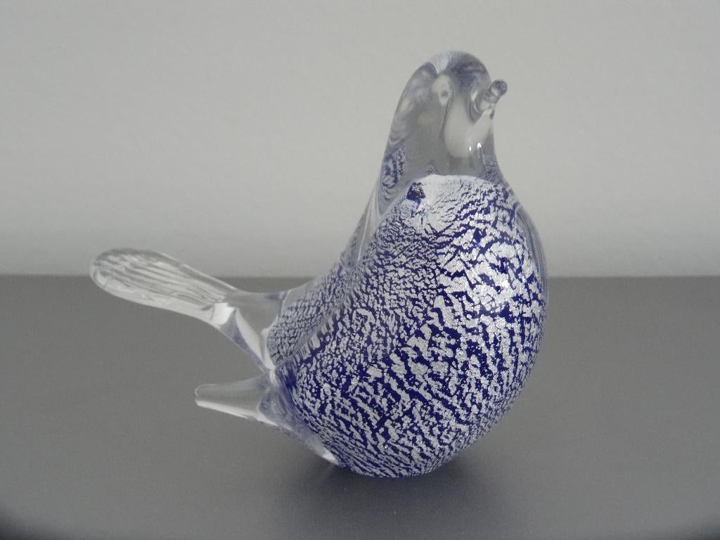 Vogeltje Gränna Glasbruk Sweden blauw kristal en zilver, Ophalen of Verzenden
