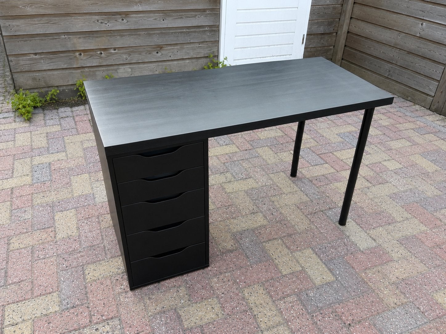 Zwart IKEA bureau met ladeblok 120x60cm, Ophalen, Zwart, Gebruikt, Met lades