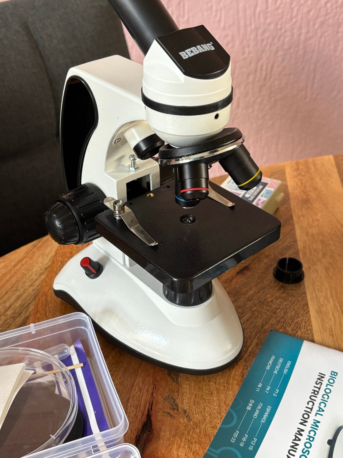 Biologische Microscoop met accessoires, Ophalen of Verzenden, Zo goed als nieuw, 1000x of meer, Biologische microscoop