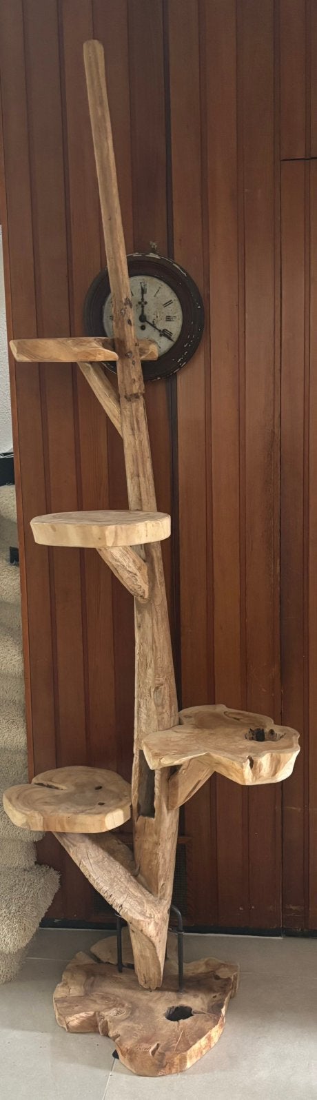 Handgemaakte unieke pilaar met plateaus hardhout, Ophalen, Hout, Bruin, Landelijk