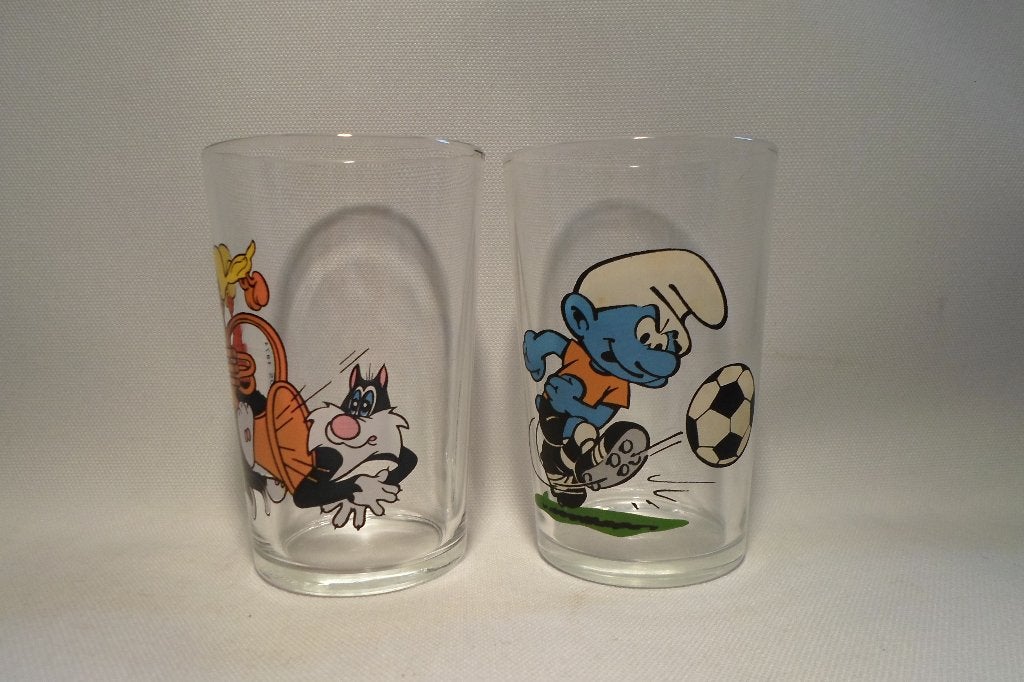 Smurf en Sylvester & Tweety 1974 Glazen, Verzamelen, Ophalen of Verzenden, Zo goed als nieuw, Overige Smurfen, Gebruiksvoorwerp