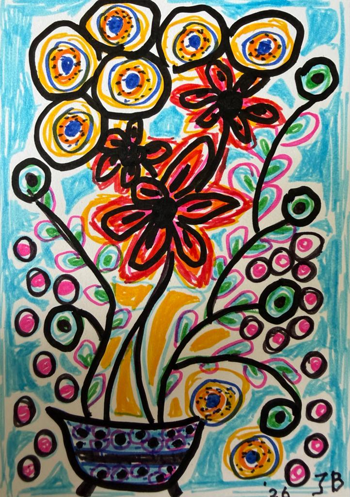 Cobra stijl tekening schilderij kunstwerk origineel A6, Antiek en Kunst, Ophalen of Verzenden