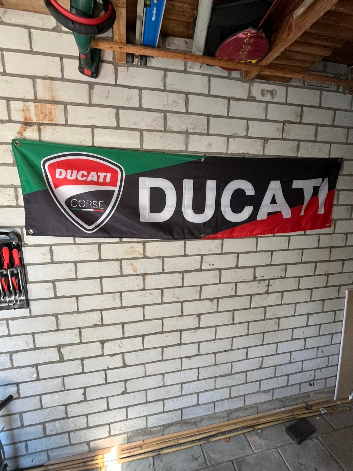 Ducati vlag / banner, Ophalen of Verzenden, Gebruikt, Reclamebord