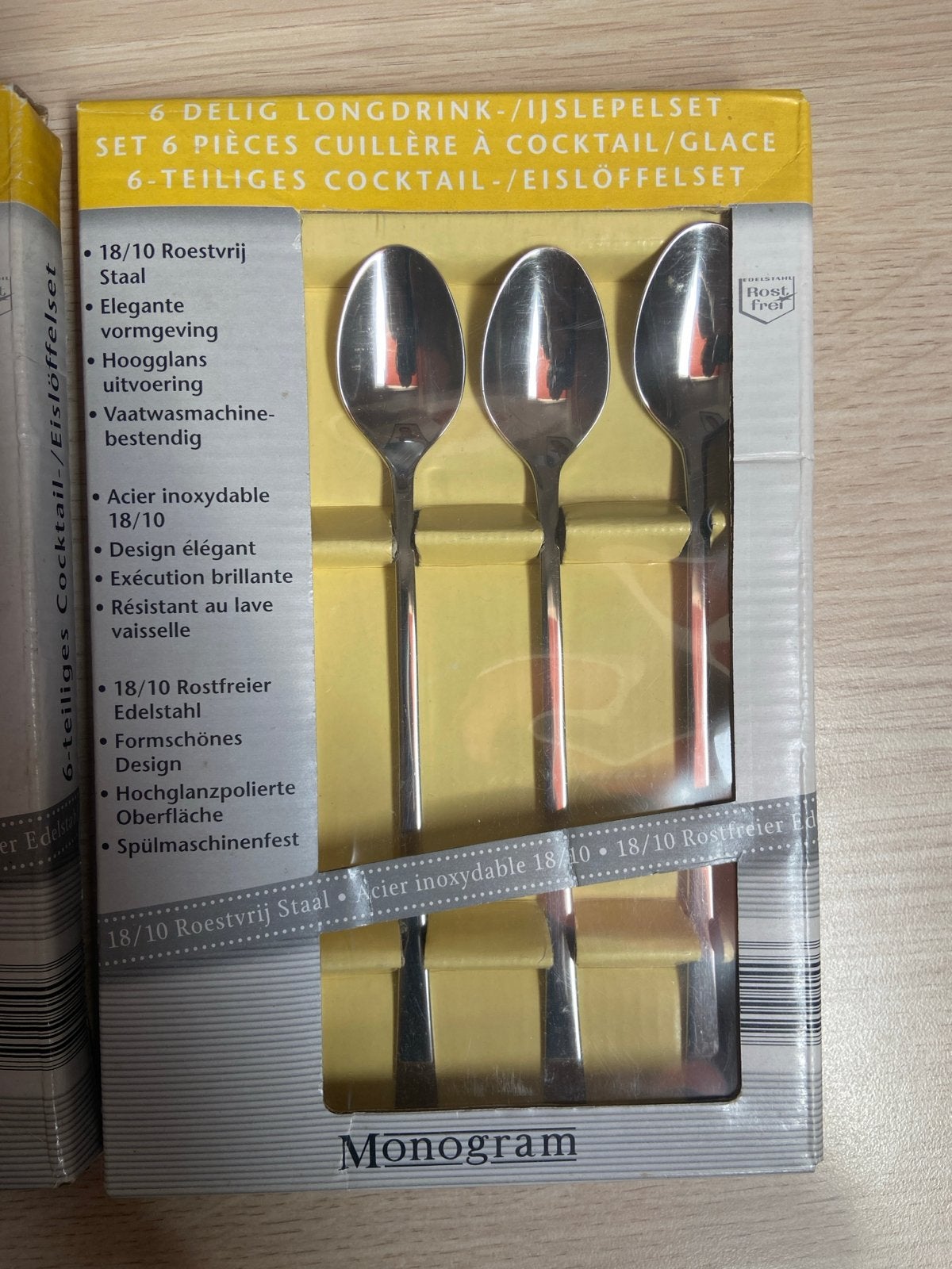 Monogram 6-delig Longdrink/IJslepelset - RVS 18/10, Huis en Inrichting, Keuken | Bestek, Nieuw, Ophalen of Verzenden, Rvs of Chroom