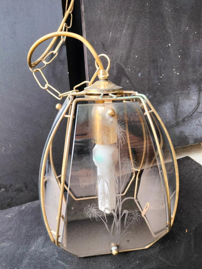 vintage Hollywood Regency hanglamp, Ophalen of Verzenden, Glas, Minder dan 50 cm