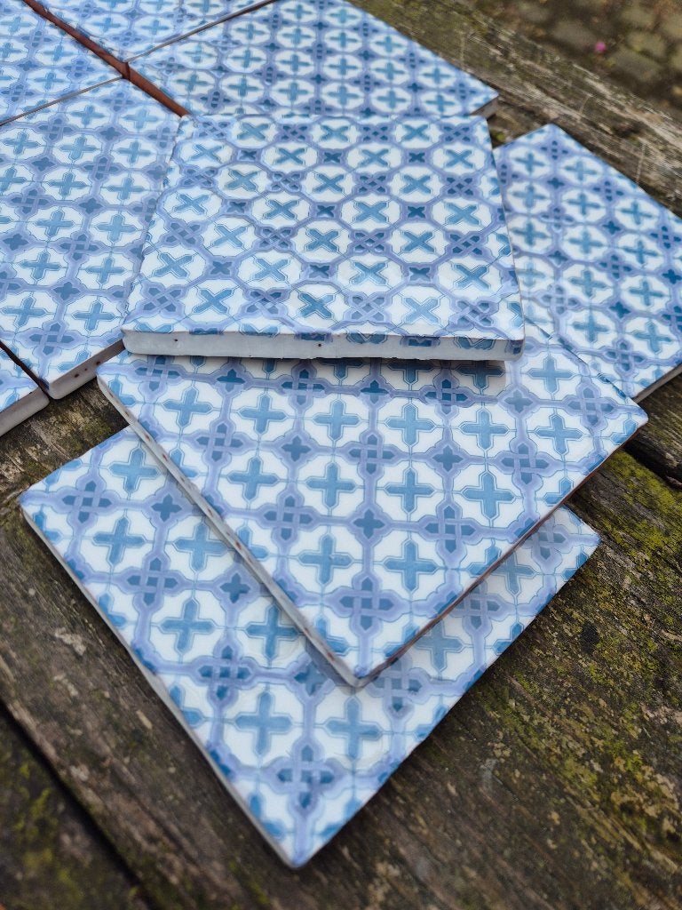 60 handgemaakte Engelse wandtegels blauwtinten 13x13cm, Ophalen, Nieuw, Minder dan 20 cm, Minder dan 20 cm