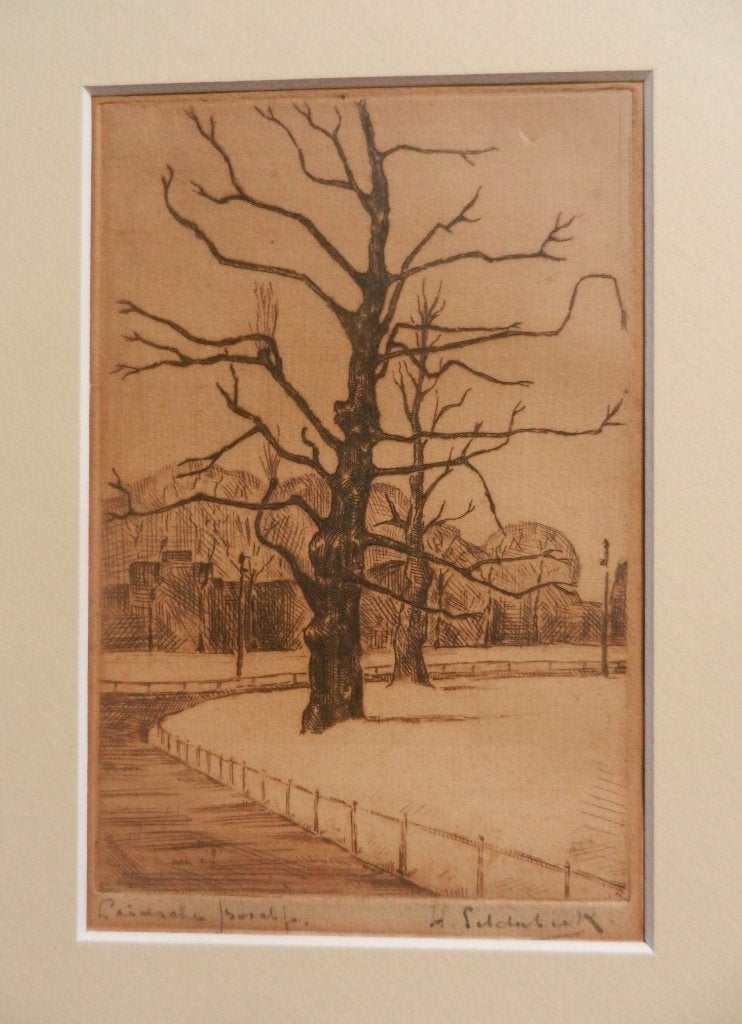 Ets Leidsche Boschje Amsterdam onduidelijk gesigneerd 18x12, 18 cm, Ets, Stadsgezicht, Ophalen of Verzenden