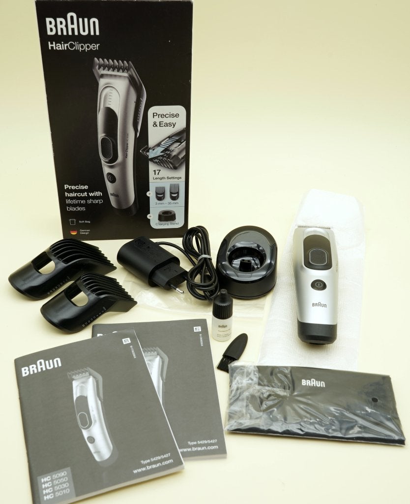 Braun HC 5090 Tondeuse zilver/zwart – Complete set met lader, Tondeuse, ., Ophalen of Verzenden, Zo goed als nieuw