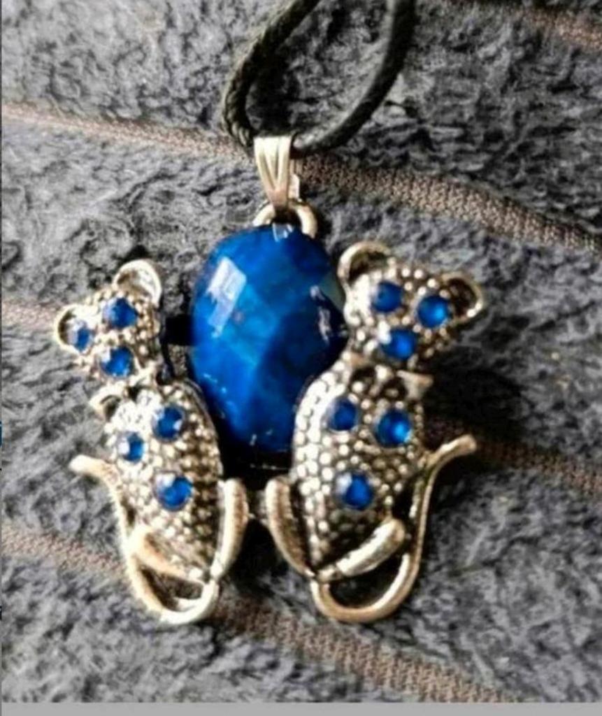 Ketting katten blauwe steen, Verzenden, Nieuw, Zilver, Met hanger