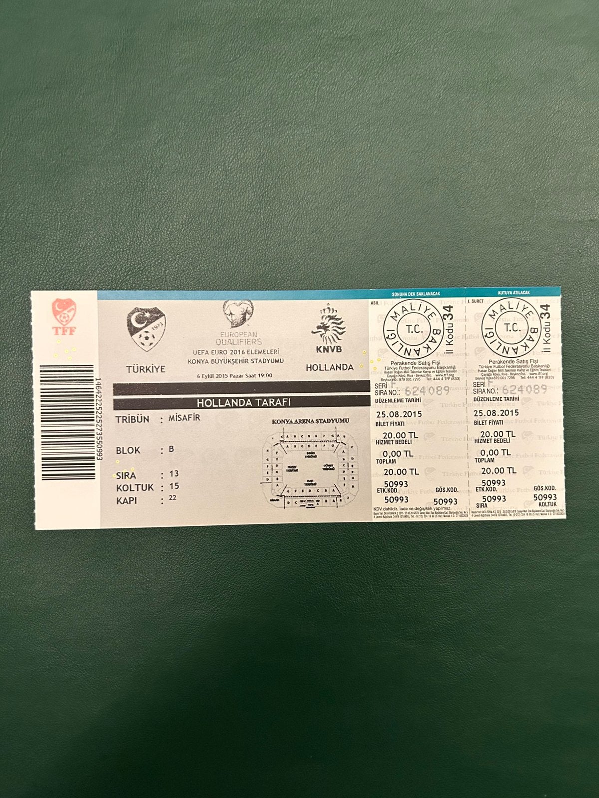 Turkije - Nederland ticket, Ophalen of Verzenden, Overige binnenlandse clubs, Overige typen