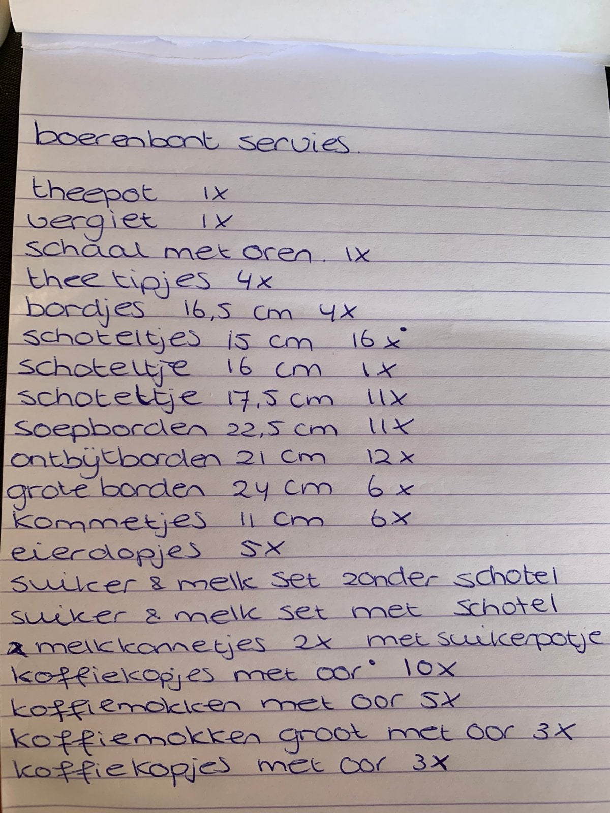 Boerenbont servies 108-delig, Ophalen