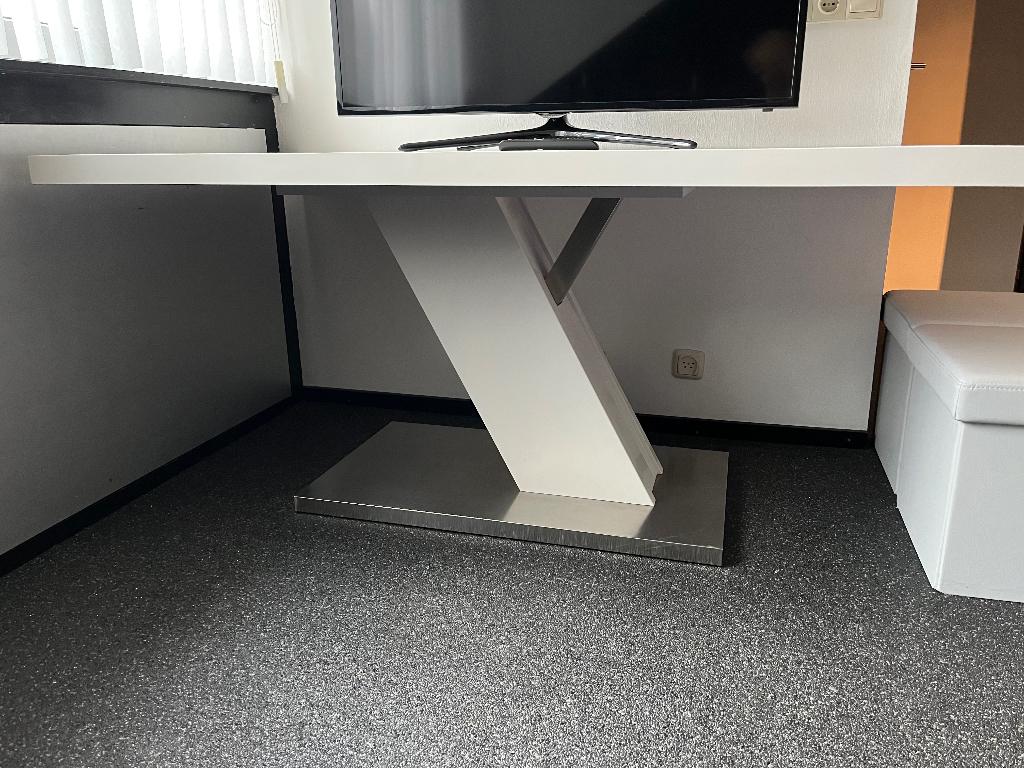 Hoogglans witte eettafel, Ophalen, Gebruikt, 50 tot 100 cm, 150 tot 200 cm