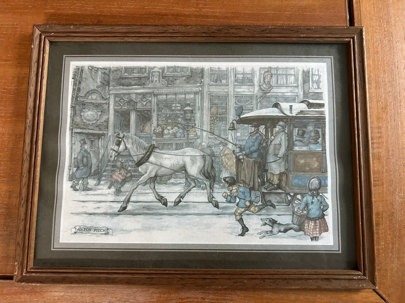 Anton Pieck Prent: Paardentram in de Sneeuw, Ophalen of Verzenden