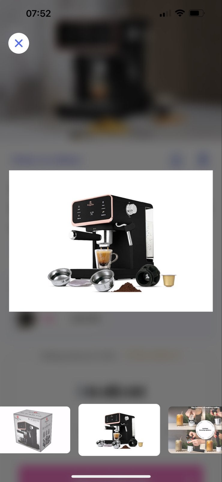 Berlinger Haus Black Rose Espresso Apparaat, Afneembaar waterreservoir, Espresso apparaat, Nieuw, Gemalen koffie
