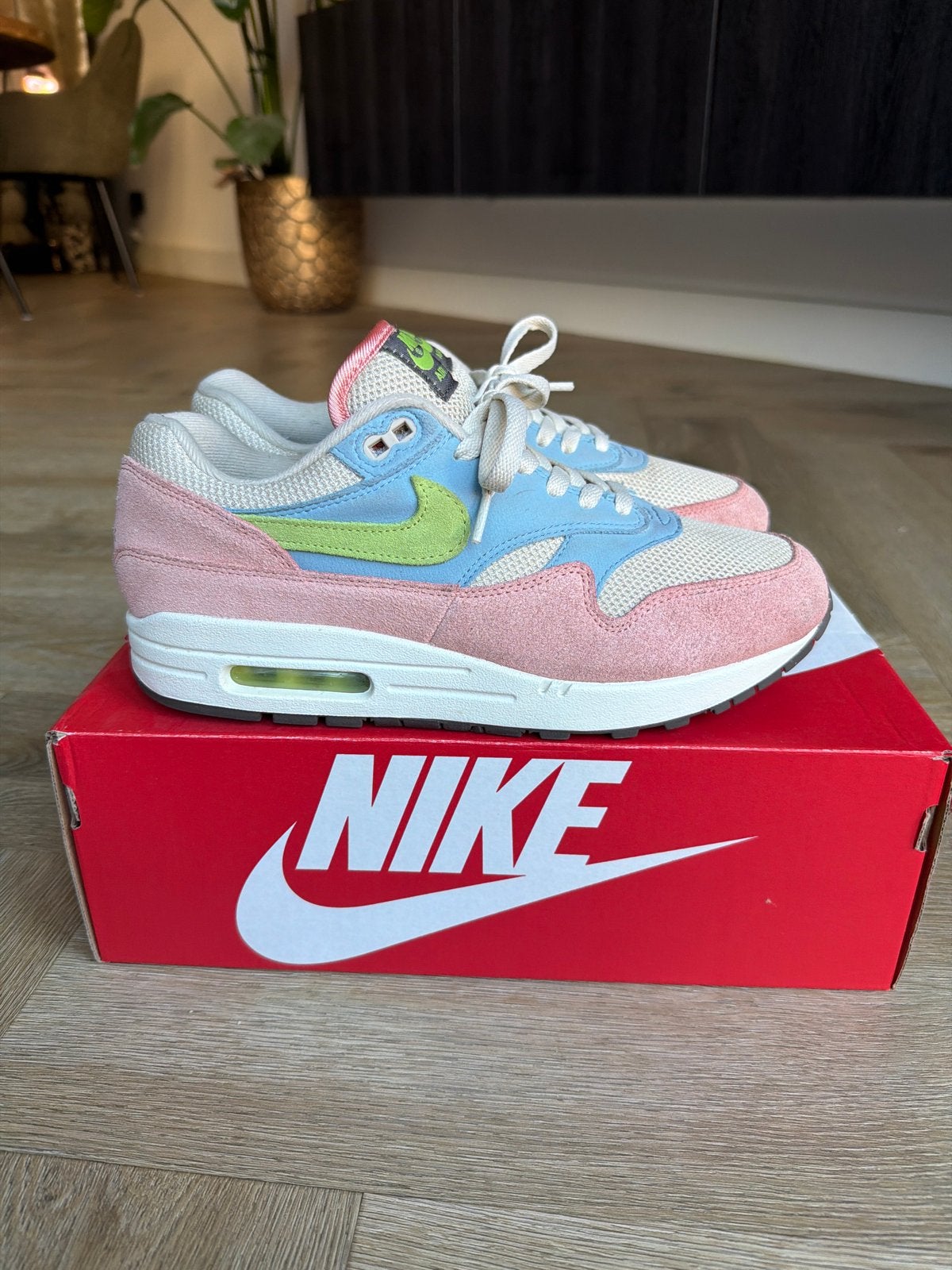 Nike Air Max 1 - Roze, Blauw, Groen - Maat 41, Ophalen of Verzenden, Sneakers of Gympen, Roze, Gedragen