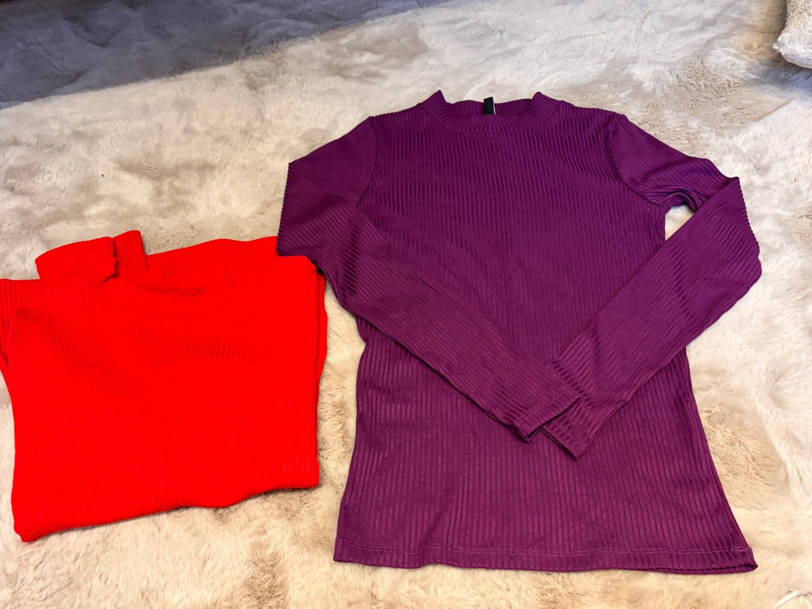Set van 2 geribbelde truien  - rood en paars, Maat 38/40 (M), Ophalen of Verzenden, Zo goed als nieuw, Lange mouw