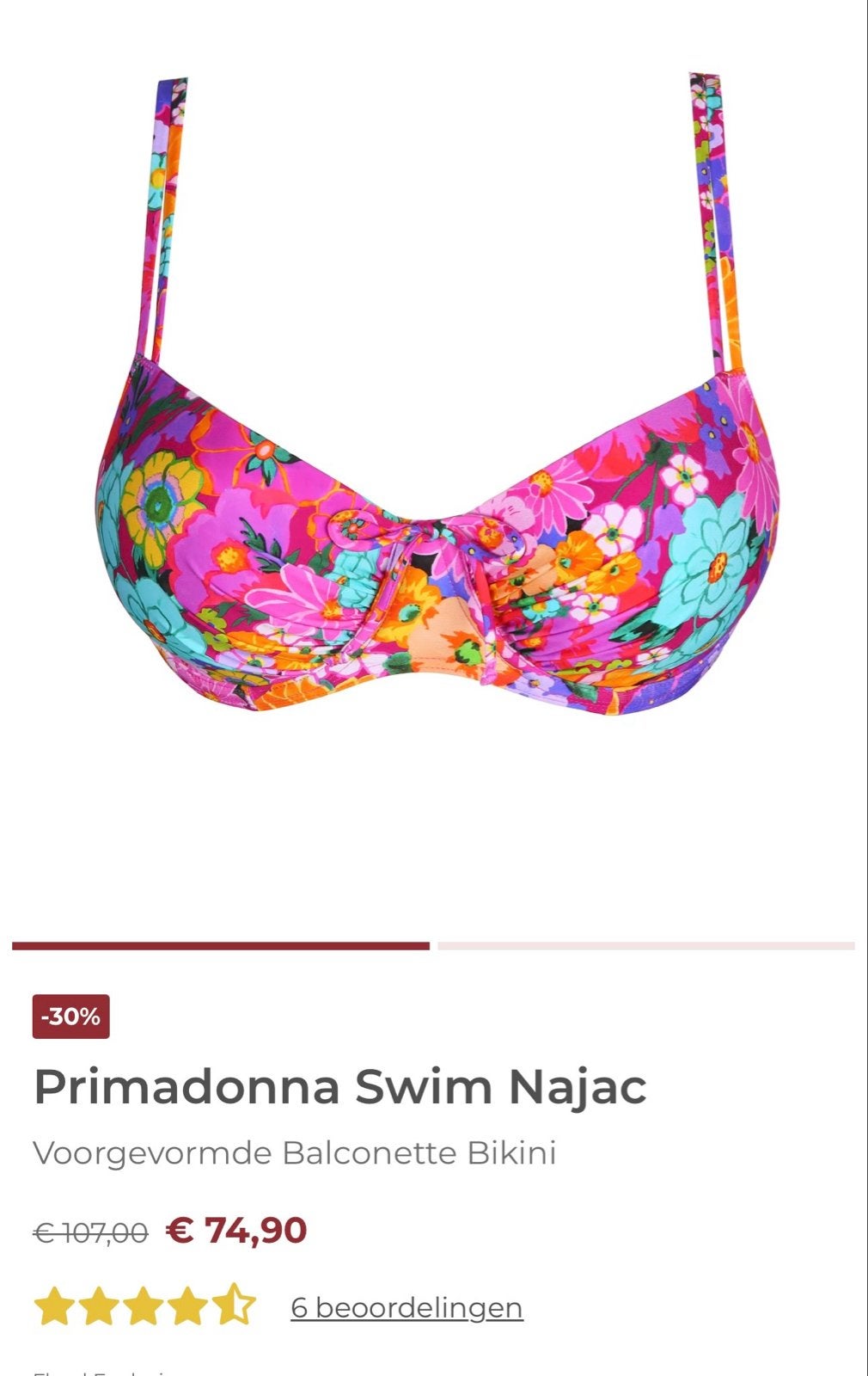 Nieuwe Primadonna Swim Najac bikinitop Floral Explosion 75D, Ophalen of Verzenden, Nieuw, Meerkleurig, Bikini