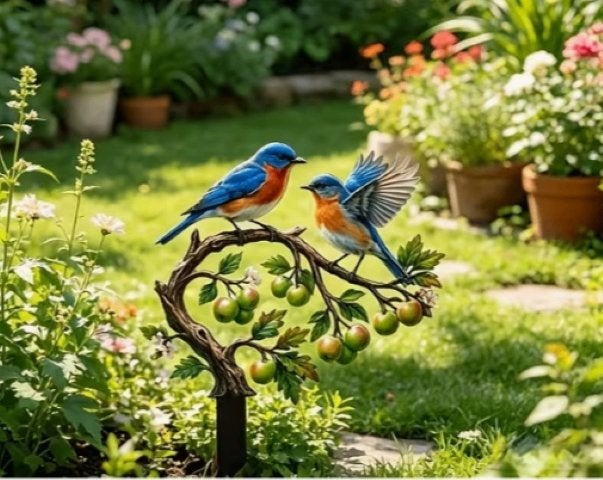 Tuinsteker 2 Vogeltjes op pin metaal, Tuin en Terras, Ophalen of Verzenden, Nieuw