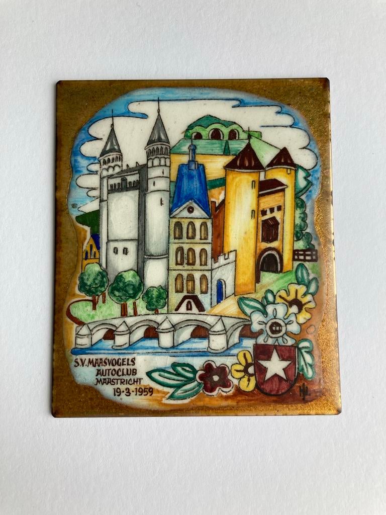Emaille plaquette S.V. Maasvogels Autoclub Maastricht 1959, Antiek en Kunst, Ophalen of Verzenden