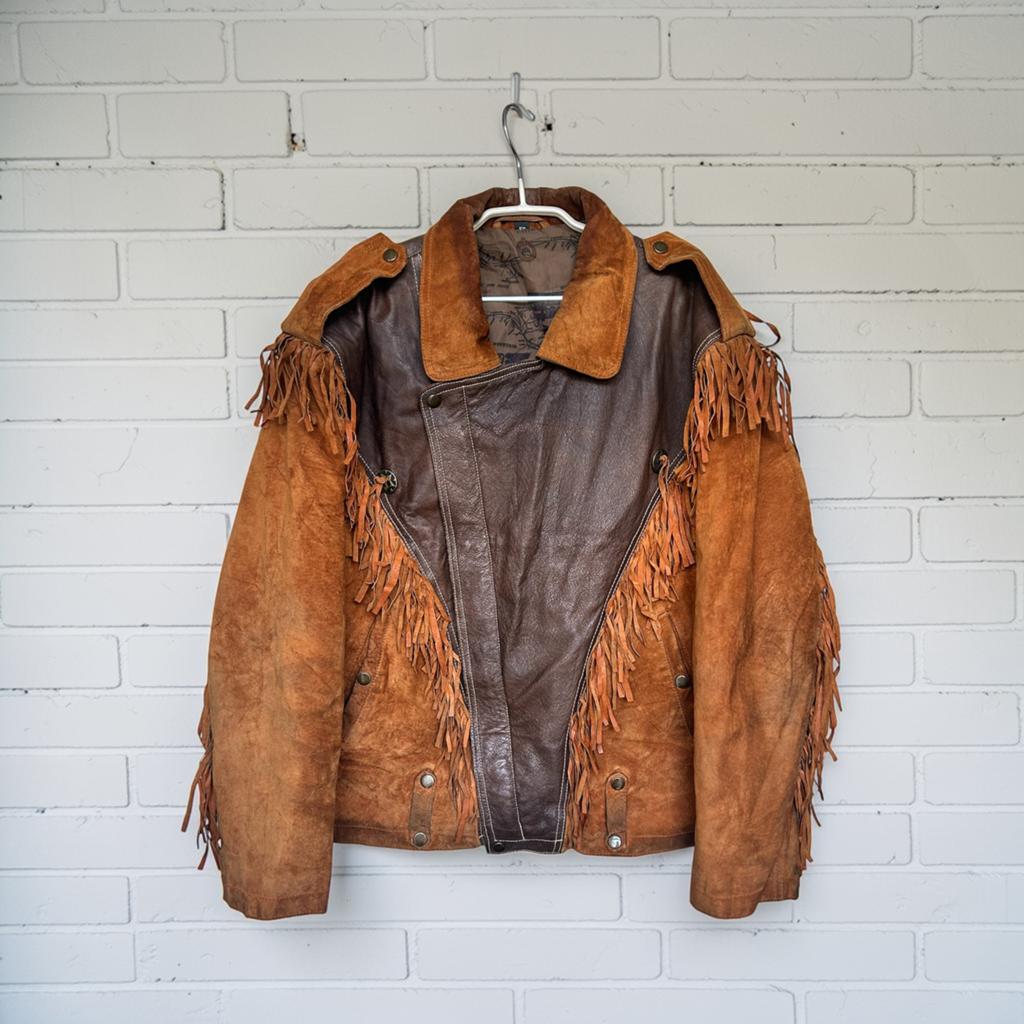 Vintage Jas 50 Licht Bruin Leer Front Line Cowboy Western, Bruin, Maat 48/50 (M), Front Line, Ophalen of Verzenden