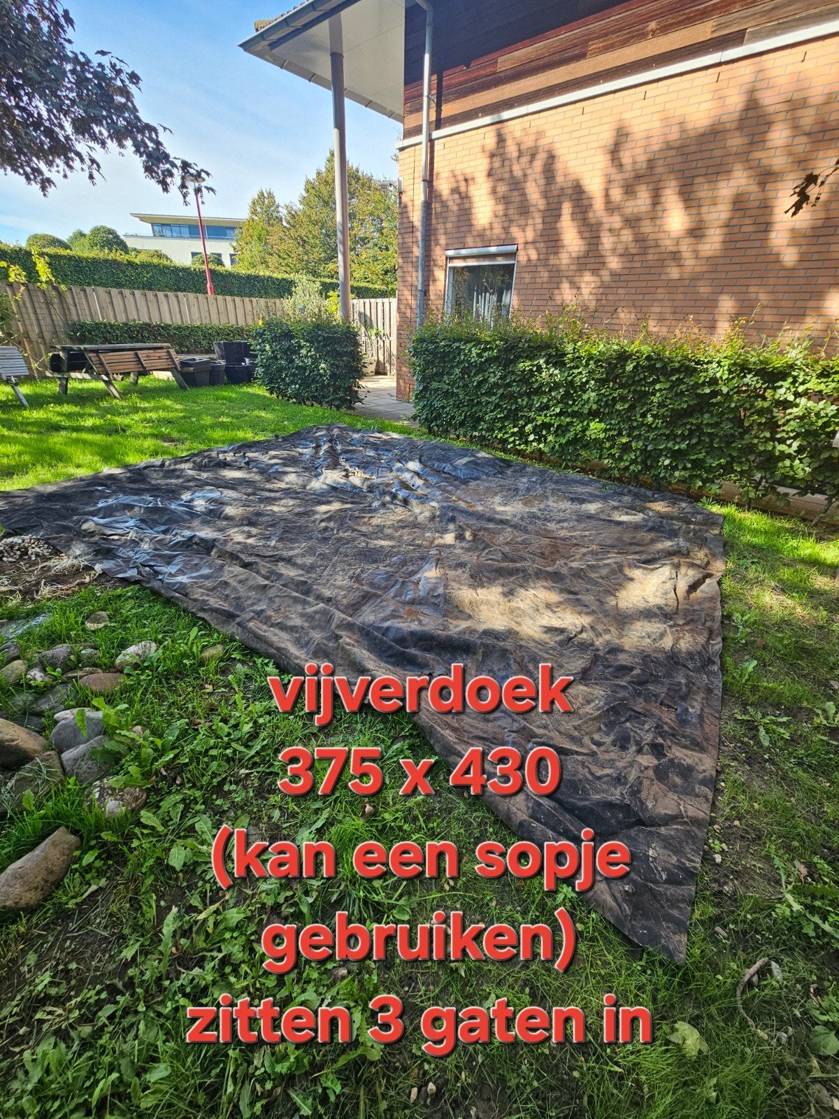 Vijverdoek 375x430 met gaten (opknapper), Tuin en Terras, Ophalen, Gebruikt