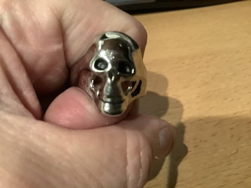Ring – Doodshoofd [Skull] – Verchroomd Staal – 21 mm, Sieraden, Tassen en Uiterlijk, Ringen, Nieuw, Dame of Heer, 20 of groter