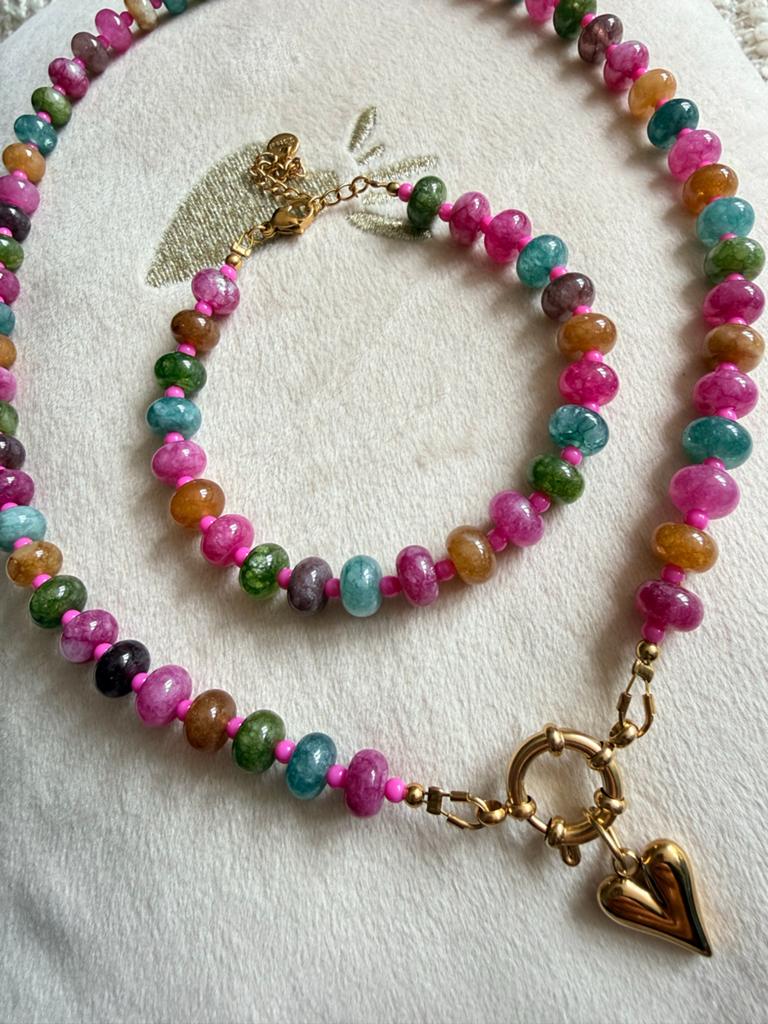Ketting en armband met kleurrijke glaskralen, Overige kleuren, Nieuw, Ophalen of Verzenden, Overige materialen
