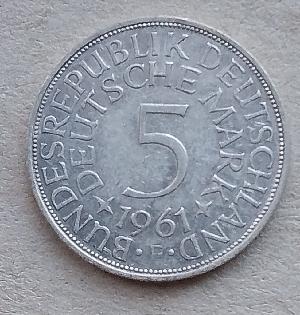 Duitsland, 5 mark 1961 F, Ophalen of Verzenden, Duitsland, Losse munt, Zilver