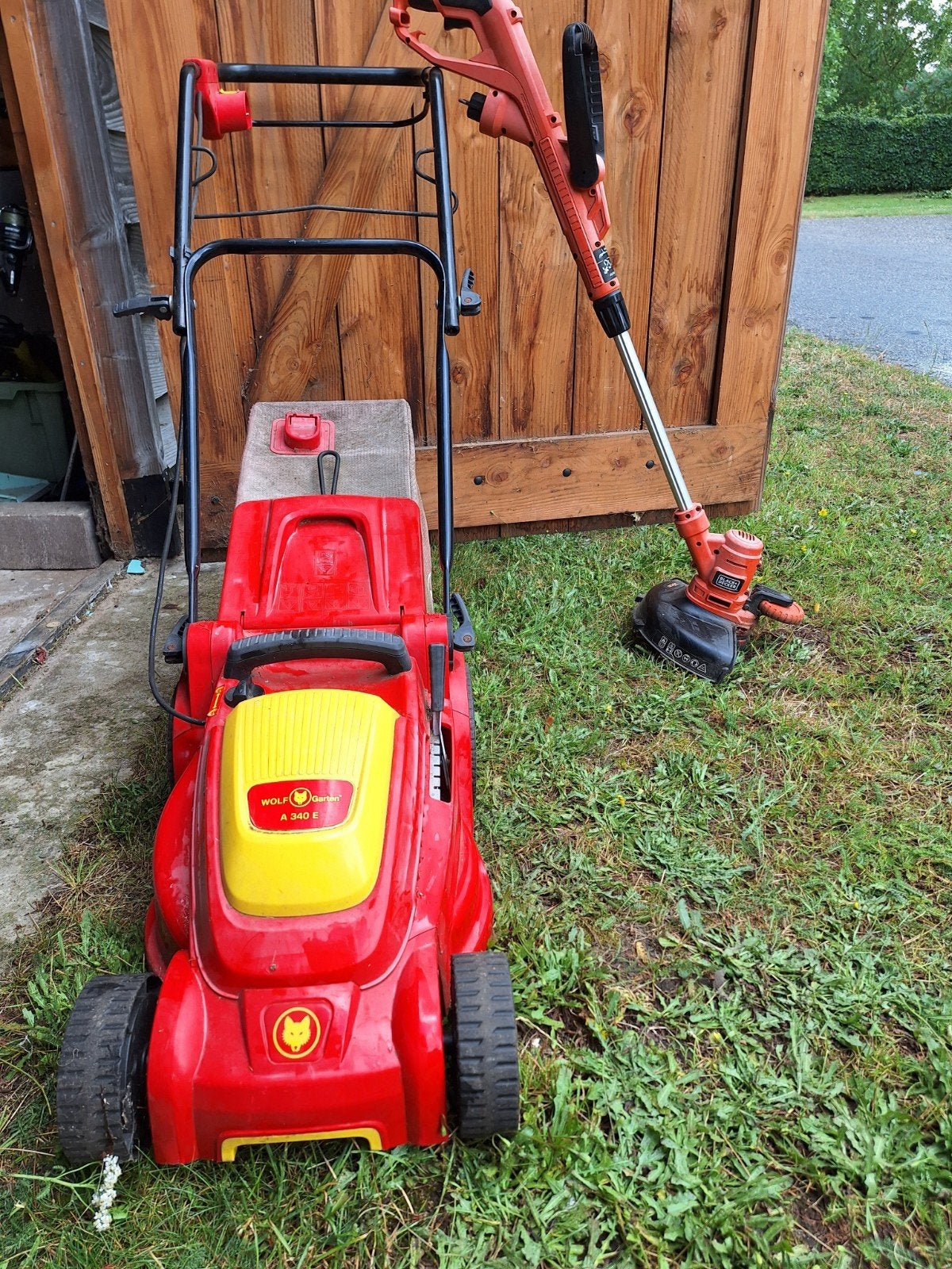 Wolf Garten A 340 E elektrische grasmaaier + Black & Decker, Ophalen, Cirkelmaaier, Elektrische grasmaaier, Opvangbak