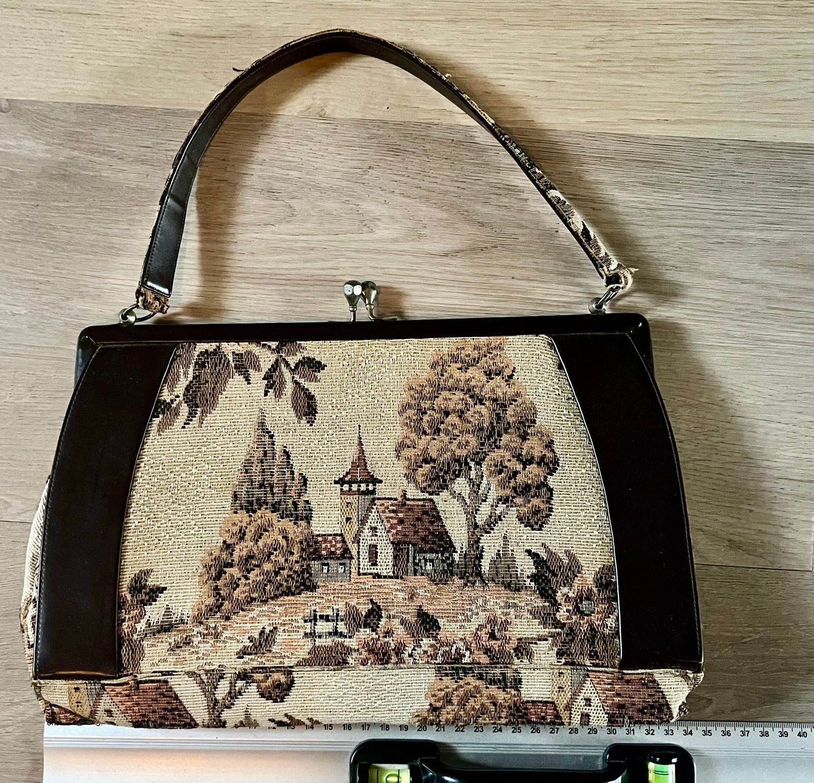 Vintage gobelin handtas jaren '50/'60 - met portemonnee, Ophalen, Zo goed als nieuw, Handtas